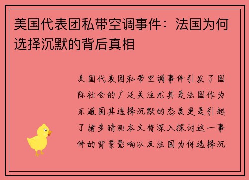 美国代表团私带空调事件：法国为何选择沉默的背后真相