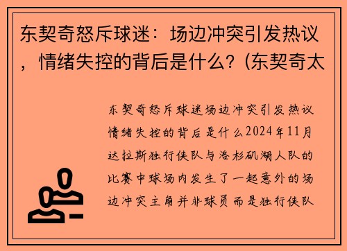 东契奇怒斥球迷：场边冲突引发热议，情绪失控的背后是什么？(东契奇太牛了)