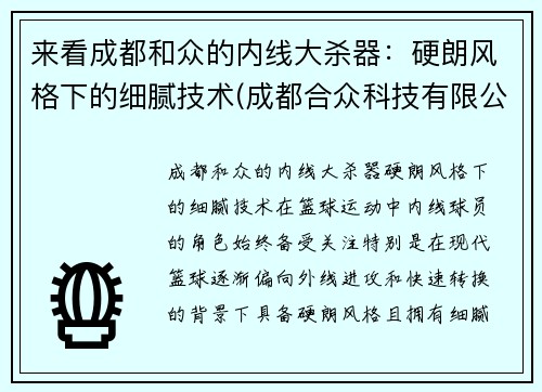 来看成都和众的内线大杀器：硬朗风格下的细腻技术(成都合众科技有限公司)